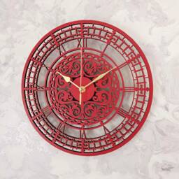 Red Wall Clock Silent Non Ticking Roman Numerals 30cm Ornament Gift - thumbnail 1