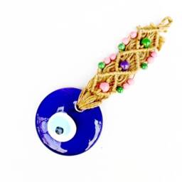 Turkish Evil Eye Royal Blue Wall Decor Glass Hanging Ethnic Nazar Boncuk Art Macrame Protection Good Luck Charm Home Decoration Family Gift - thumbnail 4