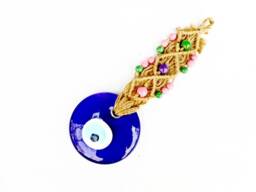 Turkish Evil Eye Royal Blue Wall Decor Glass Hanging Ethnic Nazar Boncuk Art Macrame Protection Good Luck Charm Home Decoration Family Gift - thumbnail 1