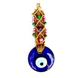 Turkish Evil Eye Royal Blue Wall Decor Glass Hanging Ethnic Nazar Boncuk Art Macrame Protection Good Luck Charm Home Decoration Family Gift - thumbnail 2
