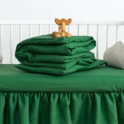Green Linen Crib Bedding Set, Washed Stonewashed - thumbnail 2