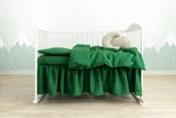 Green Linen Crib Bedding Set, Washed Stonewashed - thumbnail 1