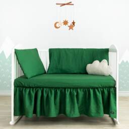 Green Linen Crib Bedding Set, Washed Stonewashed - thumbnail 3