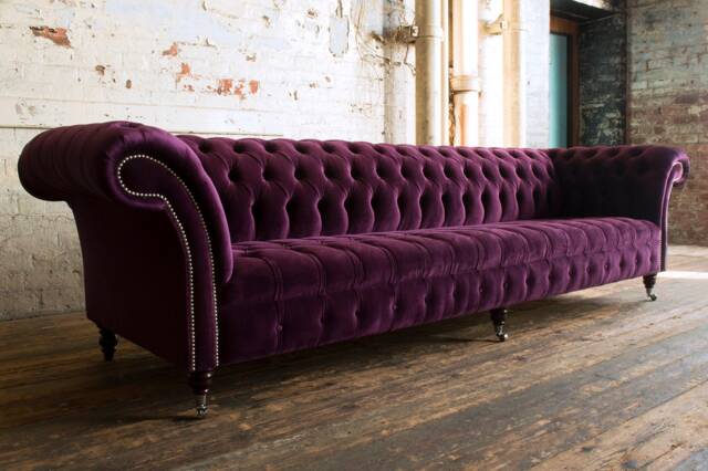 British Handmade Large 5 Seater Purple Velvet Chesterfield Sofa - image 1