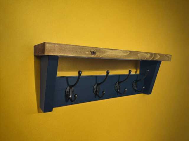 Rustic Solid Pine Wooden Coat Rack in A Farmhouse Style With Heavy Duty Cast Iron Hooks Available Painted Sides & Waxed Shelf - image 1