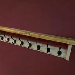 Rustic Solid Pine Wooden Coat Rack in A Farmhouse Style With Heavy Duty Cast Iron Hooks Available Painted Sides & Waxed Shelf - thumbnail 2