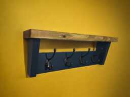 Rustic Solid Pine Wooden Coat Rack in A Farmhouse Style With Heavy Duty Cast Iron Hooks Available Painted Sides & Waxed Shelf