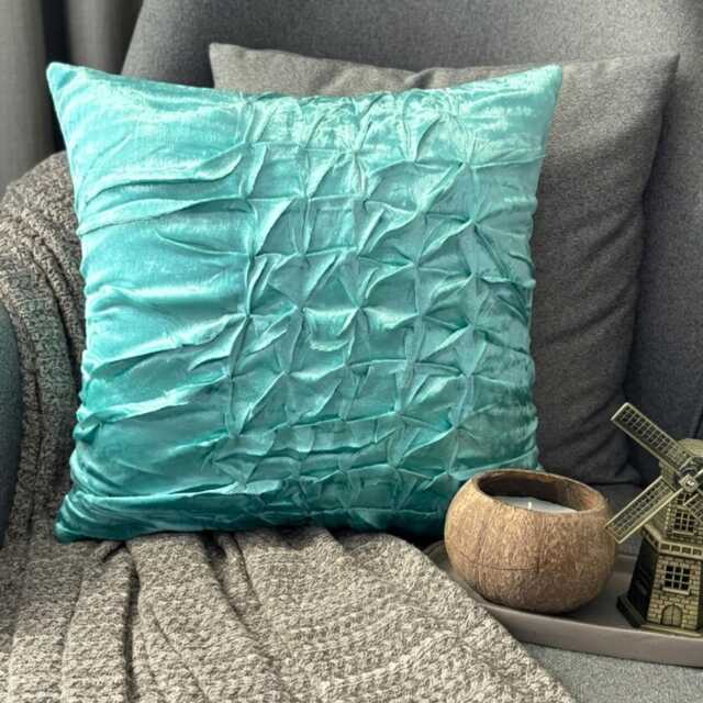 Solid Color Knotted Pattern, Turquoise Blue Velvet, 24x24/26x26 Modern Euro Sham - Knots - image 1