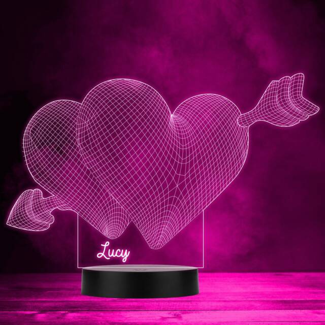 2 3D Love Hearts & Arrow Personalised Gift Colour Change Led Lamp Night Light - image 1