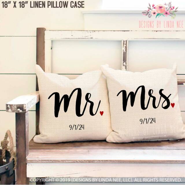 Mr Pillow & Mrs Wedding Gift Personalized Anniversary Custom Couples Gifts Shower Bedroom Decor Pcp137 - image 1