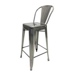 Metal Tolix Bar Stool With Table Dining Bistro Set, Silver Stacking Industrial Counter Kitchen Pub Outdoor Garden Furniture - thumbnail 3