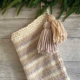 Neutral Chunky Knit Christmas Stocking Cozy Striped Handmade Mantel Decor - thumbnail 2