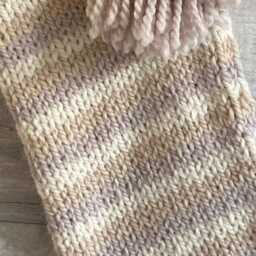 Neutral Chunky Knit Christmas Stocking Cozy Striped Handmade Mantel Decor - thumbnail 3
