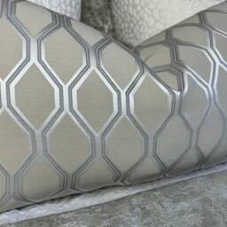 "Natural Silver Geometric Cushion Cover, Modern Pillow Cover For Sofa Or Bed, Rectangle Bolster 12"" X 20" - thumbnail 4