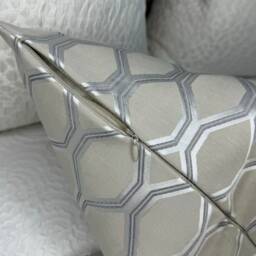 "Natural Silver Geometric Cushion Cover, Modern Pillow Cover For Sofa Or Bed, Rectangle Bolster 12"" X 20" - thumbnail 3