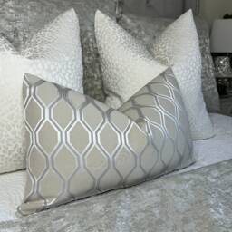 "Natural Silver Geometric Cushion Cover, Modern Pillow Cover For Sofa Or Bed, Rectangle Bolster 12"" X 20"