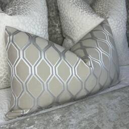 "Natural Silver Geometric Cushion Cover, Modern Pillow Cover For Sofa Or Bed, Rectangle Bolster 12"" X 20" - thumbnail 2