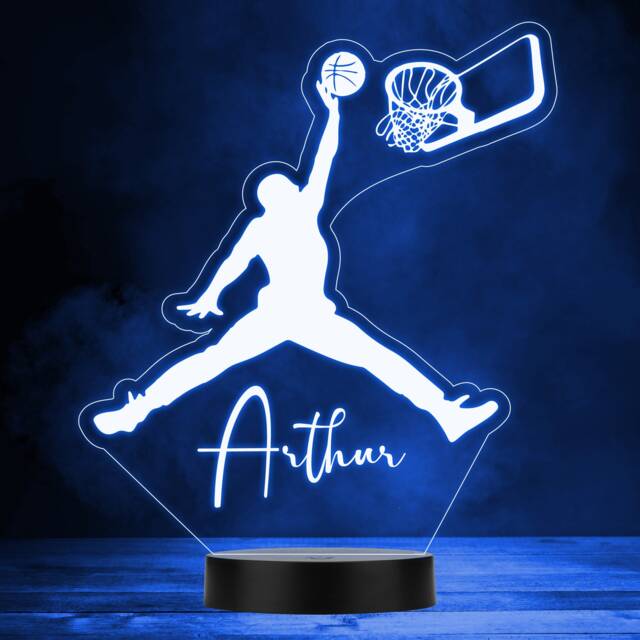 Basketball Hoop & Player Silhouette Led Lamp Personalised Gift Night Light - Bedroom - image 1