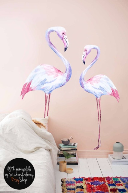 White Flamingo Wall Decal, Birds Decor, Nature Sticker, Pink Hues Reusable Removable Repositionable #14W - image 1
