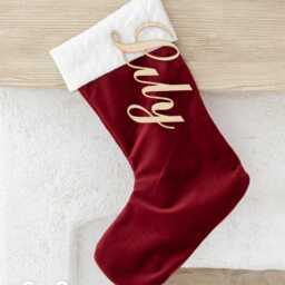 Single Christmas Stocking, Red & Green Farmhouse Personalized Stockings, Rustic Stockings - thumbnail 2
