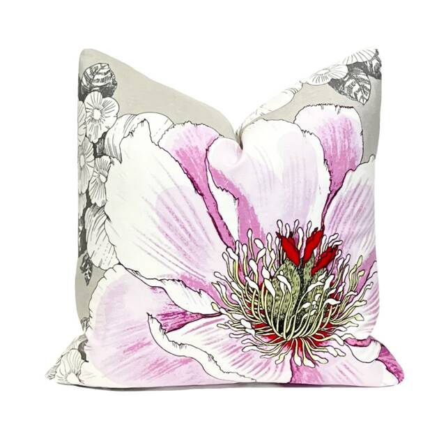 Pink Hibiscus Flower Pillow Cover - Vallila Designer Home Decor - image 1