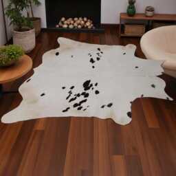 Authentic Large Brown & White Cowhide Rug - Statement Piece For Sophisticated Decor - 56x60 Inches - thumbnail 3