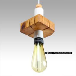 Unique, Rustic Pendant Lamp With Reclaimed Barn Beam Wood & Vintage Porcelain Socket, Wabi-Sabi - Primitive Ceiling - thumbnail 1