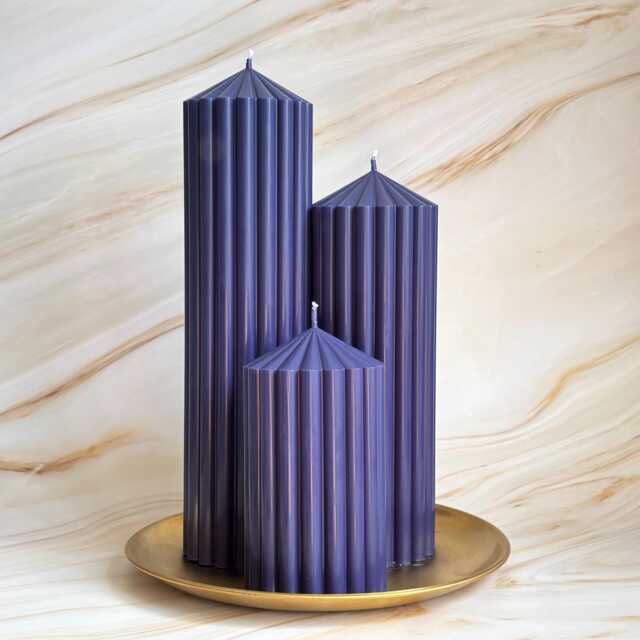 12-26cm Large Ribbed Scented Pillar Candles - Bergamot, Lemon & Jasmine Fragrance - image 1