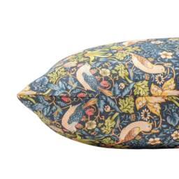 William Morris Strawberry Thief Printed Extra-Large Cushion in Blue. Vintage Arts & Crafts Botanical Floral Print. 23X23 - thumbnail 2