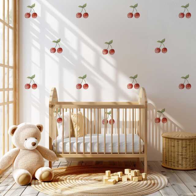 Cherry Wall Stickers Nursery Decor Fruit Decals Coquette Bedroom Red Girls Room - image 1