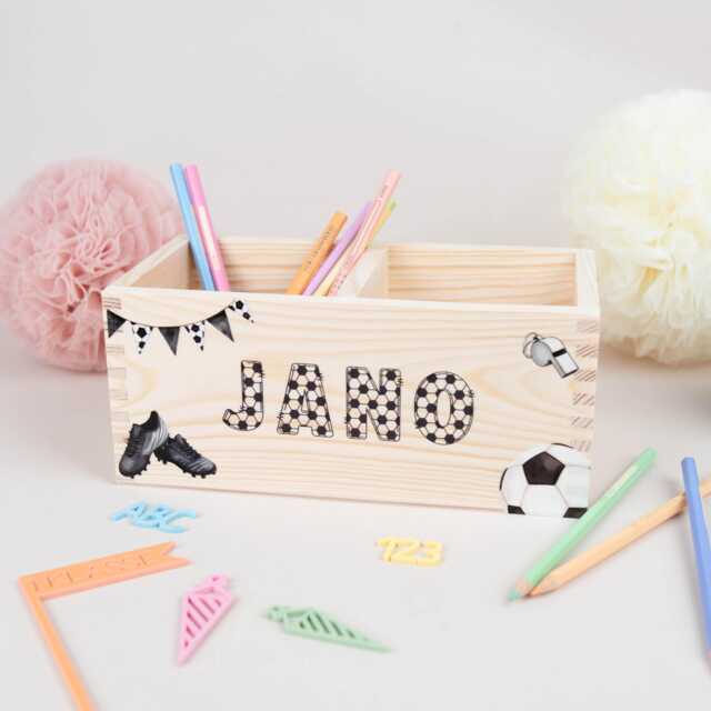 Personalized Football-Themed Pen Holder, Wooden Desk Organizer With Acrylic Name, Cup For Starting School, School Gift A Schoolchild - School Cone - image 1
