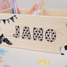Personalized Football-Themed Pen Holder, Wooden Desk Organizer With Acrylic Name, Cup For Starting School, School Gift A Schoolchild - School Cone - thumbnail 3