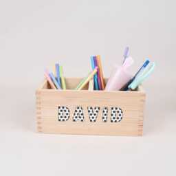 Personalized Football-Themed Pen Holder, Wooden Desk Organizer With Acrylic Name, Cup For Starting School, School Gift A Schoolchild - School Cone - thumbnail 4