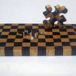 Ebony & Yellowheart Checkerboard Handmade Wooden Jigsaw Puzzle - thumbnail 3