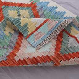 Turquoise 10 Ft Runner Rug - Afghan Handmade Natural Dyes Wool Rug, Flatweave Kilim Boho Hallway Kitchen Carpet - thumbnail 4