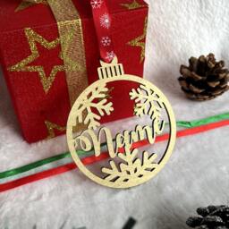 Christmas Snowflake Bauble, Personalised Name, For Tree, Custom Decoration, Xmas Name Hanging Wood - thumbnail 2