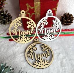 Christmas Snowflake Bauble, Personalised Name, For Tree, Custom Decoration, Xmas Name Hanging Wood