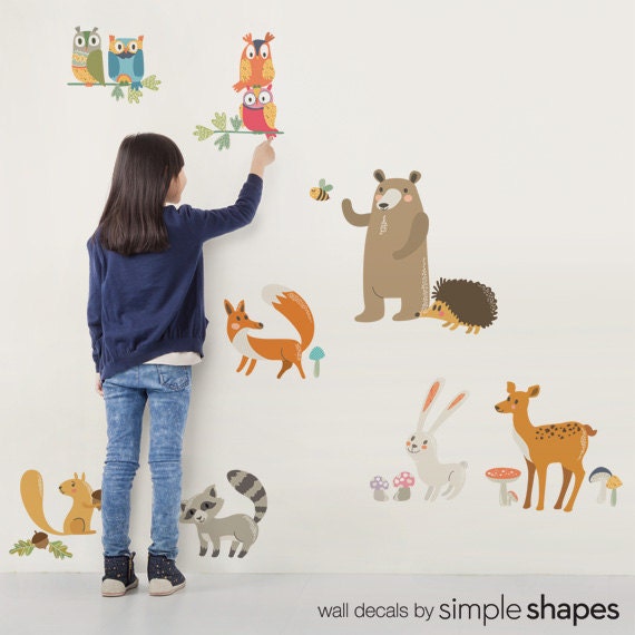 Forest Animals Peel & Stick Wall Stickers, Woodland Nursery, Animals, Decals Owl Nursery Decor, Baby - image 1