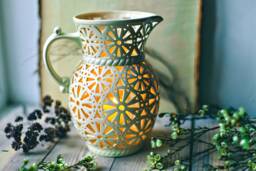 Pottery Pitcher Tea Light Holder Farmhouse Christmas Mantel Decor - thumbnail 1