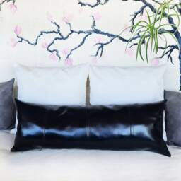 Black Faux Leather Lumbar Pillow Cover Modern 4-Piece Design - thumbnail 2