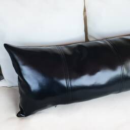 Black Faux Leather Lumbar Pillow Cover Modern 4-Piece Design - thumbnail 3