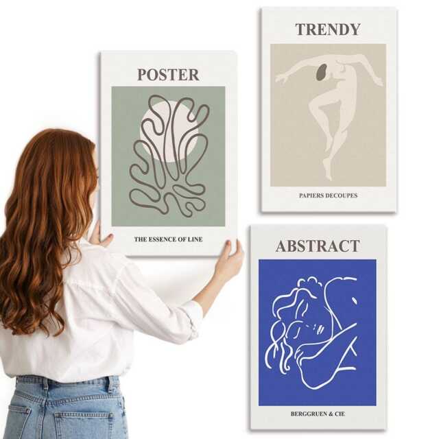 Canvas Set Of 3 - Henri Matisse Pastel Illustrations, Multicolored Wall Art, Abstract Hanging Piece - image 1