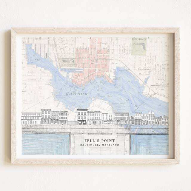 Fells Point Baltimore Inner Harbor - Art Print Architectural Streetscape Historic Map Drawing Maryland Realtor Moving Wedding Gift Wall - image 1
