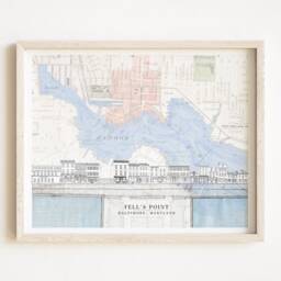 Fells Point Baltimore Inner Harbor - Art Print Architectural Streetscape Historic Map Drawing Maryland Realtor Moving Wedding Gift Wall - thumbnail 1
