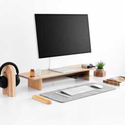 Wooden Desk Monitor Stand With Storage & Shelf - Ergonomic Dual Riser in Walnut Or Ash Easy Assembly - thumbnail 2
