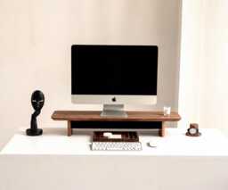 Wood Monitor Stand, Solid Walnut Desk Shelf - Dual Screen Ergonomic Riser Custom Width - thumbnail 1