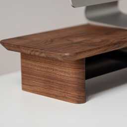 Wood Monitor Stand, Solid Walnut Desk Shelf - Dual Screen Ergonomic Riser Custom Width - thumbnail 2