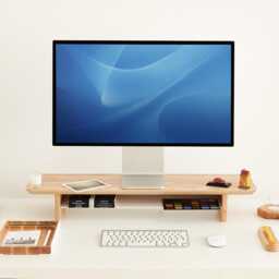 Wooden Desk Monitor Stand With Storage & Shelf - Ergonomic Dual Riser in Walnut Or Ash Easy Assembly - thumbnail 3