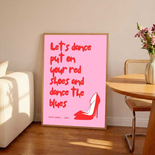 Let's Dance Lyrics Print David Bowie Song, Red Shoes Wall Art - image 1
