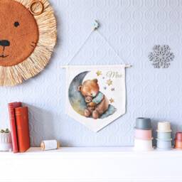 Customizable Nursery Name Pennant - Personalized Baby Shower Gift Boy/Girl Flag Room Decor Wall Hanging - thumbnail 1